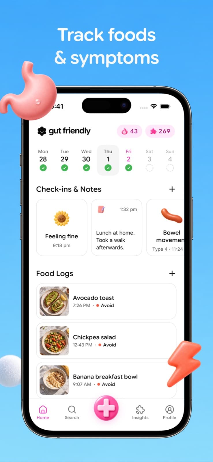 Track foods and symptoms together in your diary